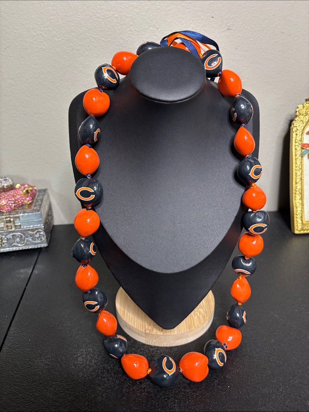 NFL Chicago Bears Orange Navy Bead Necklace Team Spirit Jewelry